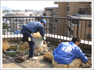 福岡市南区柳瀬の家一軒丸ごと【便利屋】暮らしなんでもお助け隊 福岡平尾店　春日のベランダ片付け施工中！